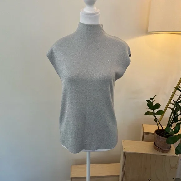 NWT Ann Taylor Silver Mock Neck Top - Picture 1 of 5